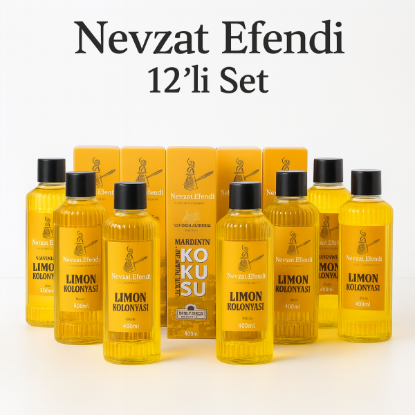12 adet toptan Nevzat Efendi Mardin Hatırası – 400 ml Koyu Limon Kolonyası | Yoğun ve Kalıcı Koku